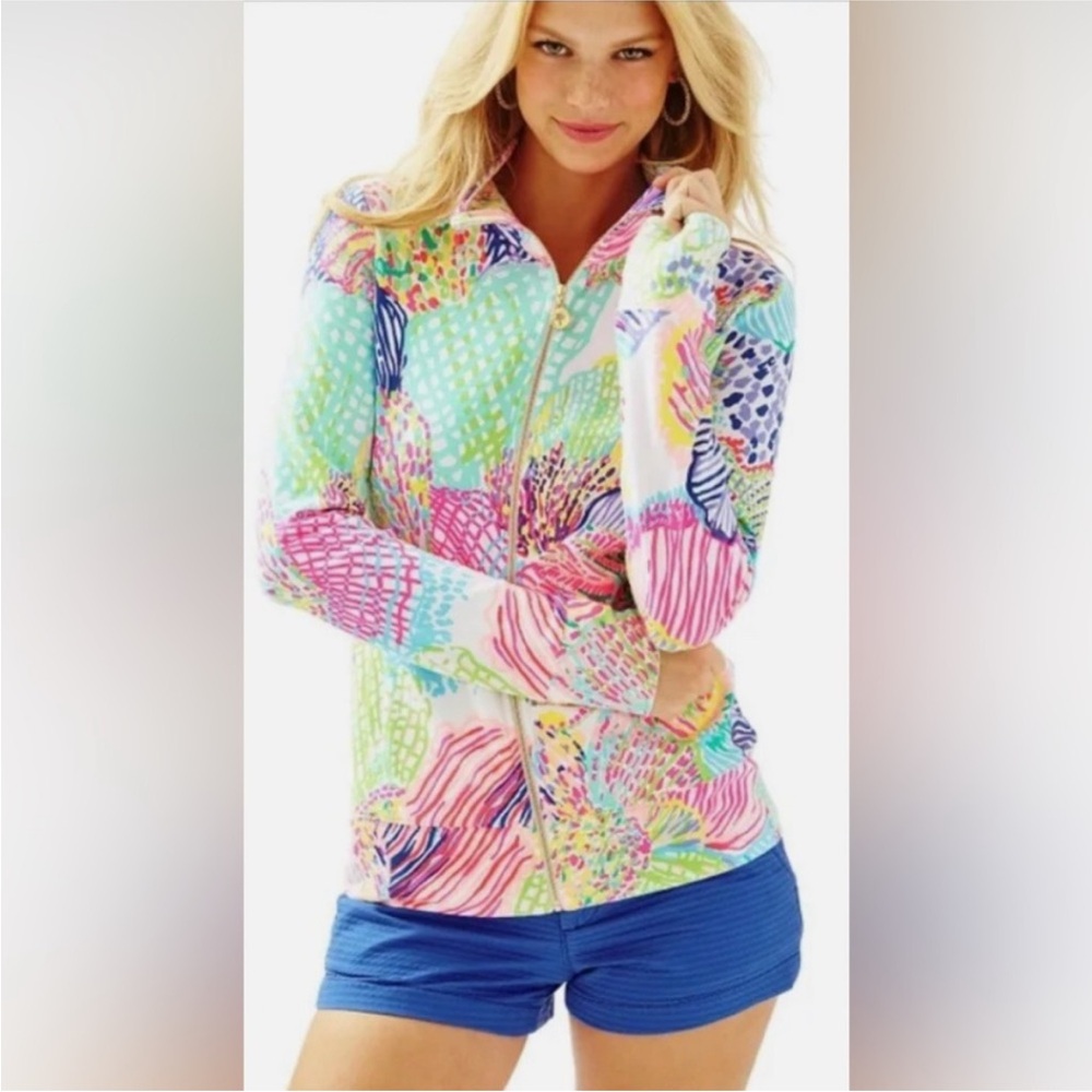 LILLY PULITZER‎ Reagan Jacket Roaring Seas UPF 50+ Full Zip Women’s Large NEW